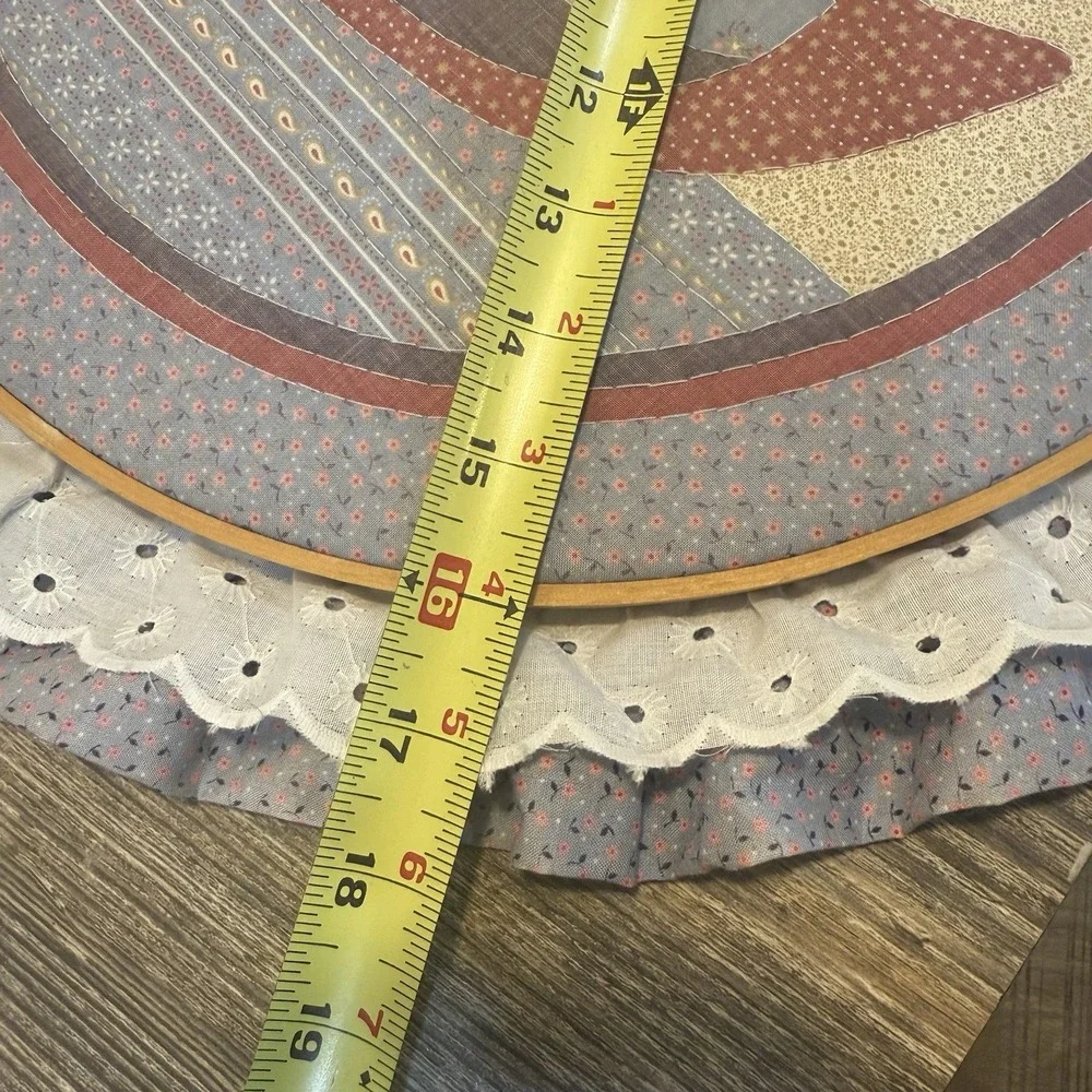 Handmade Vintage Cloth Wood Round Ring Duck Wall Hanging Lace Cottage